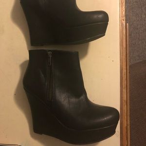 Black wedge platform booties